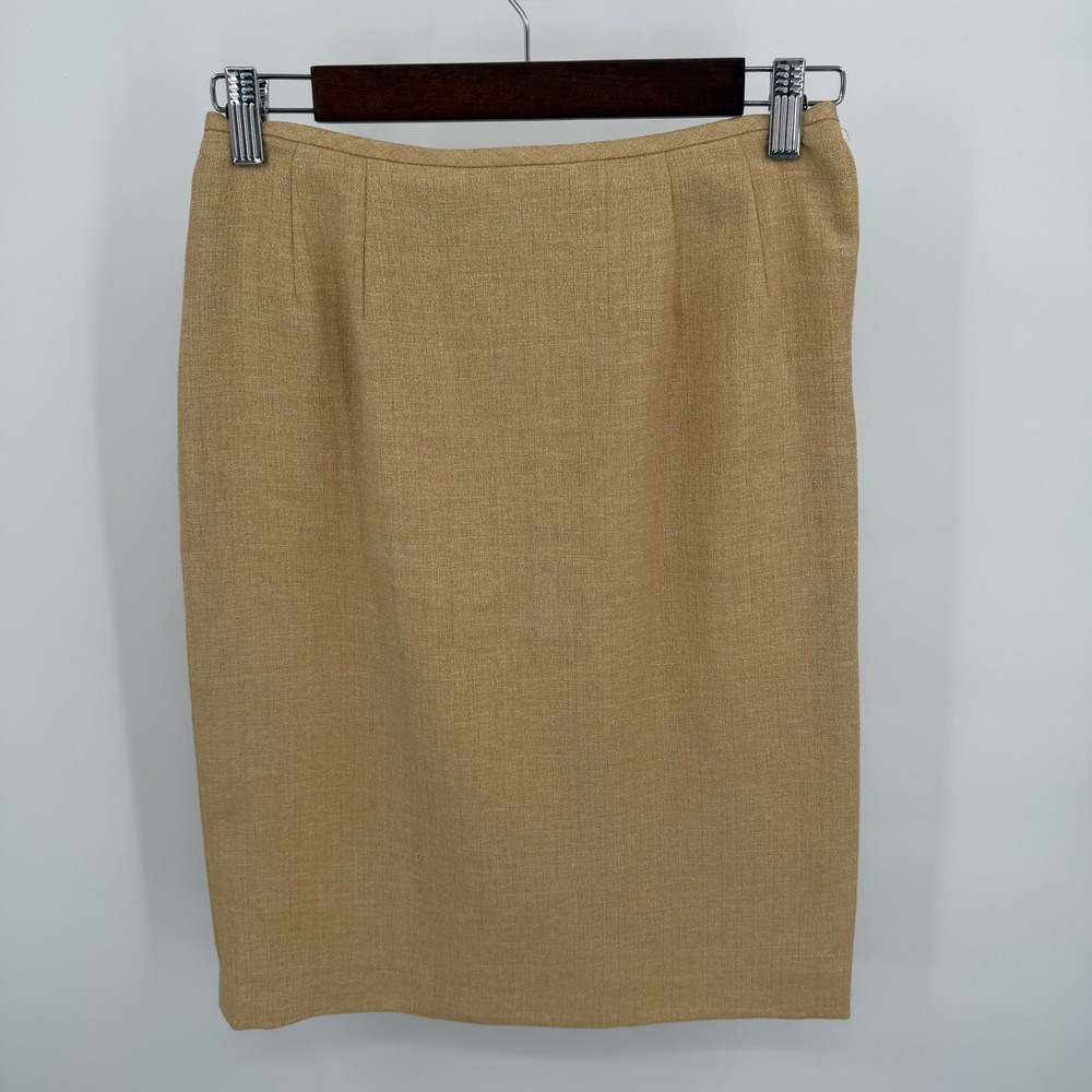 Le Suit Women's 4P Pencil Skirt Tan Linen Blend Business Workwear Career